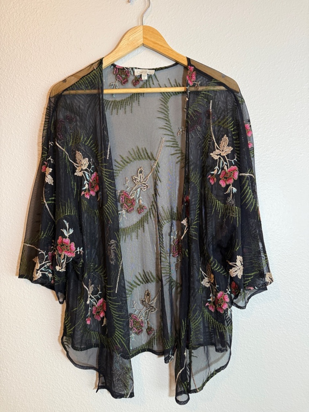 Sheer Embroidered Floral Kimono XL Boho Tropical Mesh Cover Up Chenault Festival